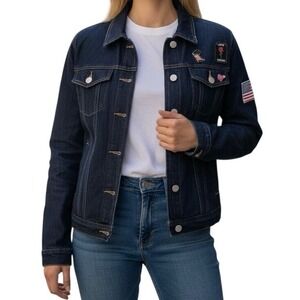 KENDALL+ KYLIE Women's Blue Trucker Patched Denim Jacket Sz Small Cotton NWOT